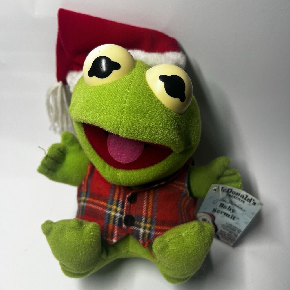 Vtg 1988 McDonalds Muppet Babies Baby Kermit Frog Plush Christmas Toy With Tag